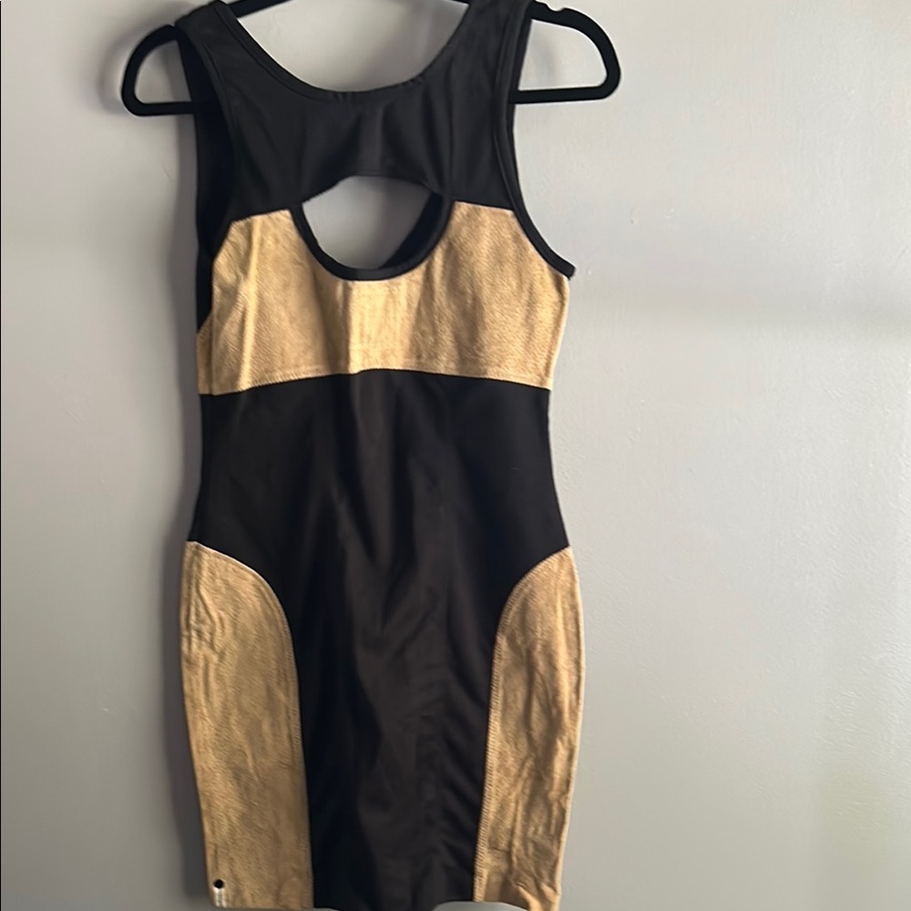 One Teaspoon Black and Gold Sleeveless Dress with leather accents - Picture 2 of 6